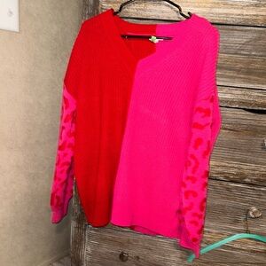 JODIFL Boutique Pink & Red Sweater
